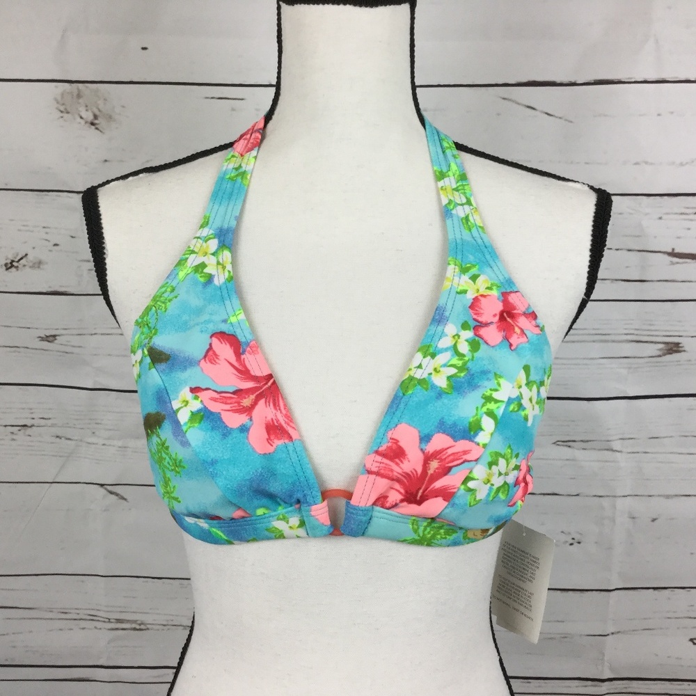 NWT Bare Assets Floral Halter Bikini Top, Size L